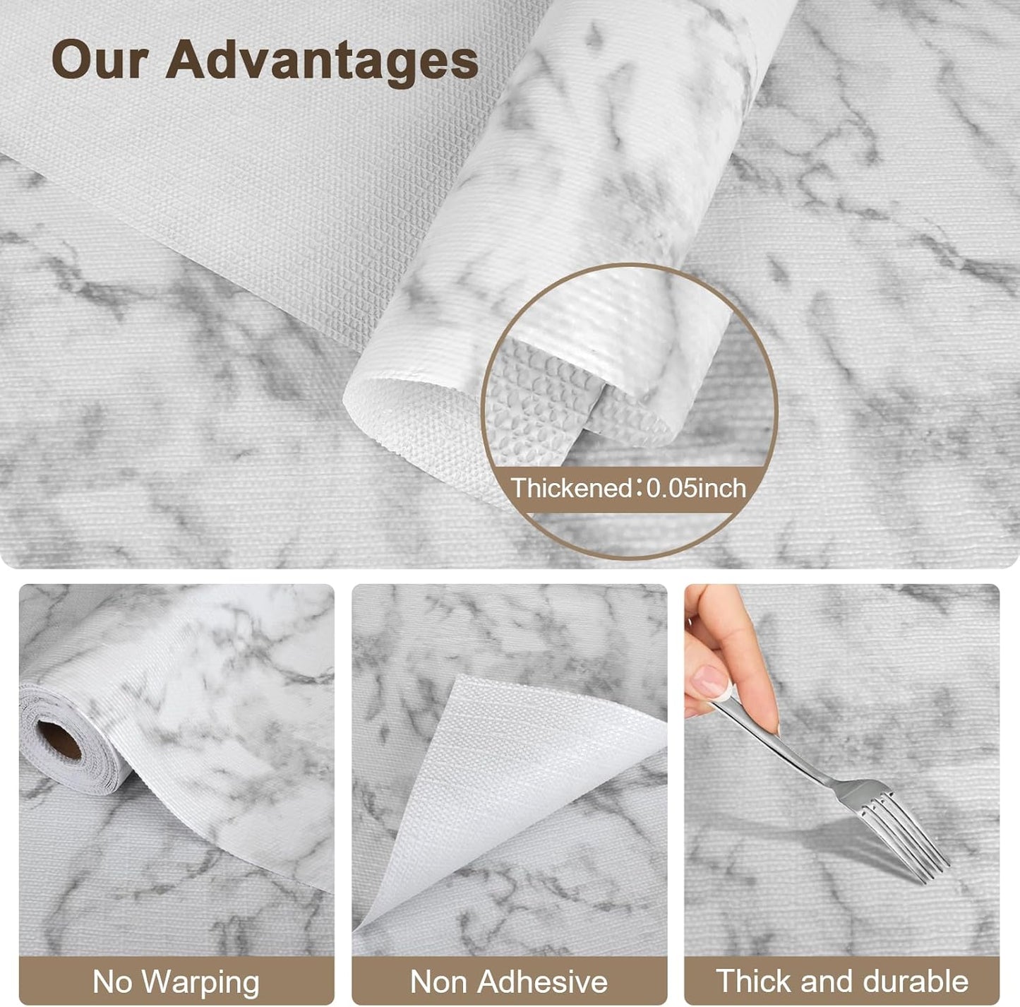 OcePor Non-Adhesive Drawer and Shelf Liner 24IN x 30FT，Non Slip Cabinet and Cupboard Liner, Kitchen Cabinet Liners for Shelves, Waterproof Drawer Shelf Liners for Cabinets/Bathroom Cupboard, Marble