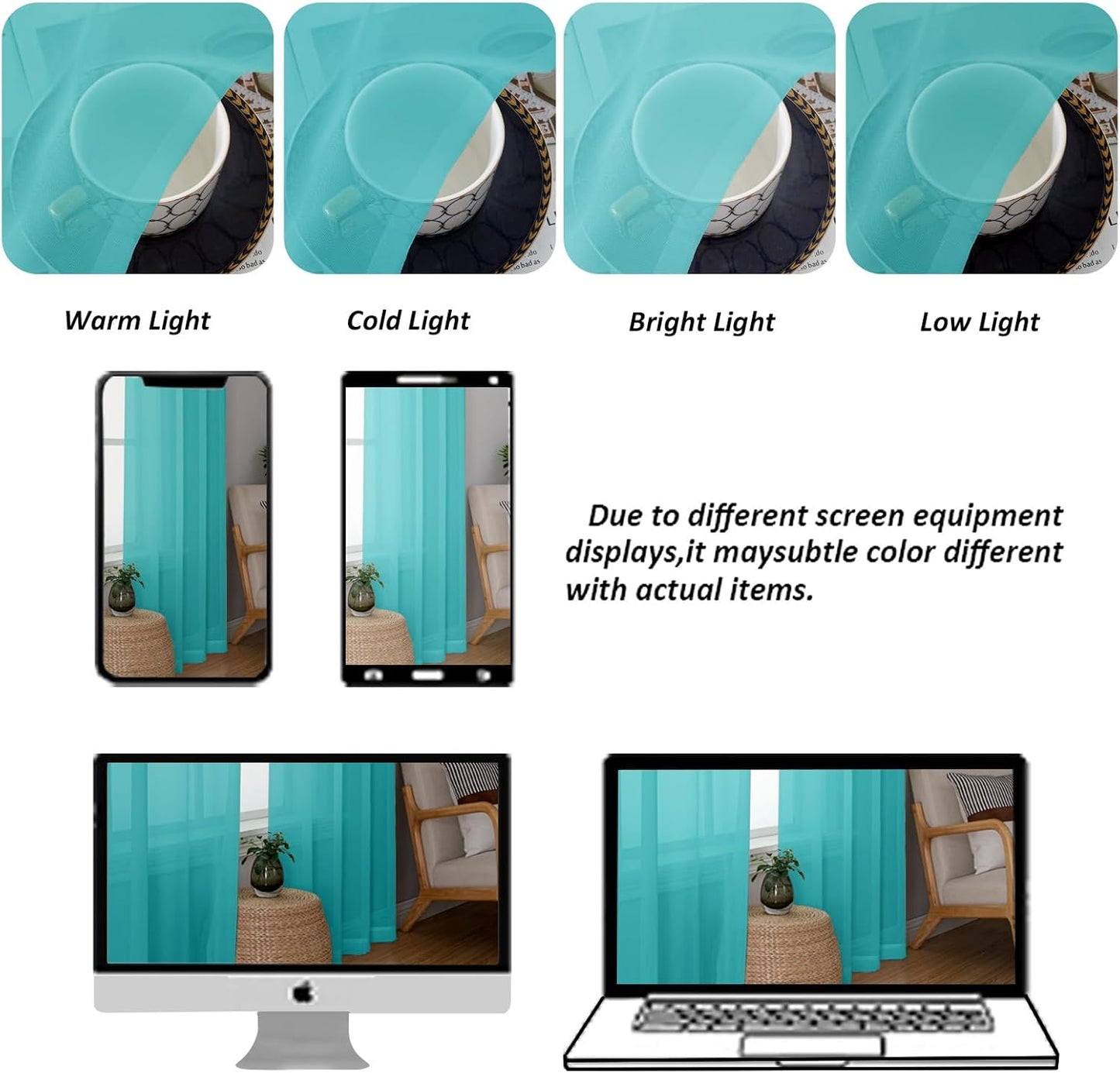 Chyhomenyc Turquoise Sheer Curtains 84 Inch Length 2 Panels, Light Filtering Soft Airy Voile Rod Pocket Teal Sheer Window Drapes for Bedroom Living Room, Each 42Wx84L Inches