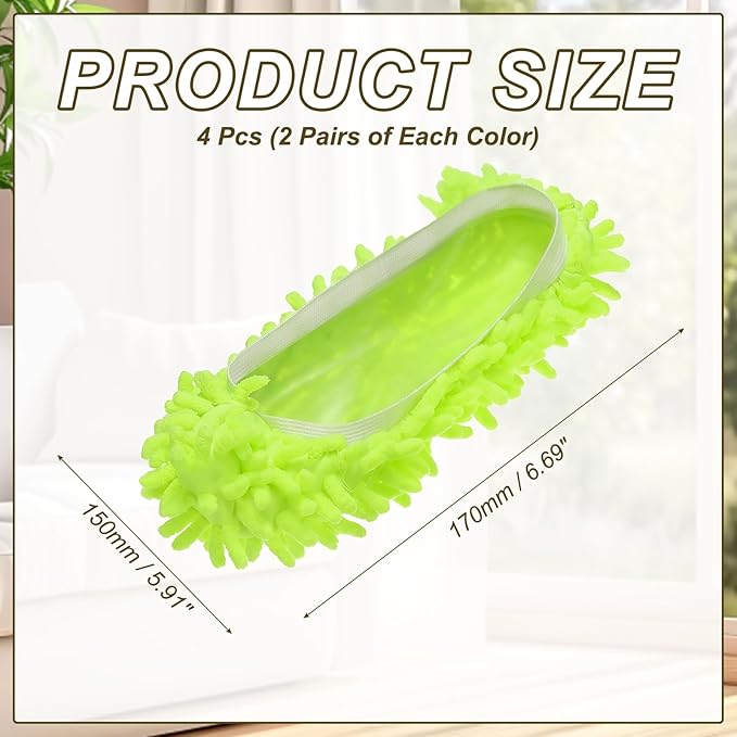 uxcell 4 Pcs Mop Slippers, Mop Socks Microfiber Shoe Covers Washable Mopping Slippers for Floor Cleaning Office Home Use Women Men, White Trim, Green