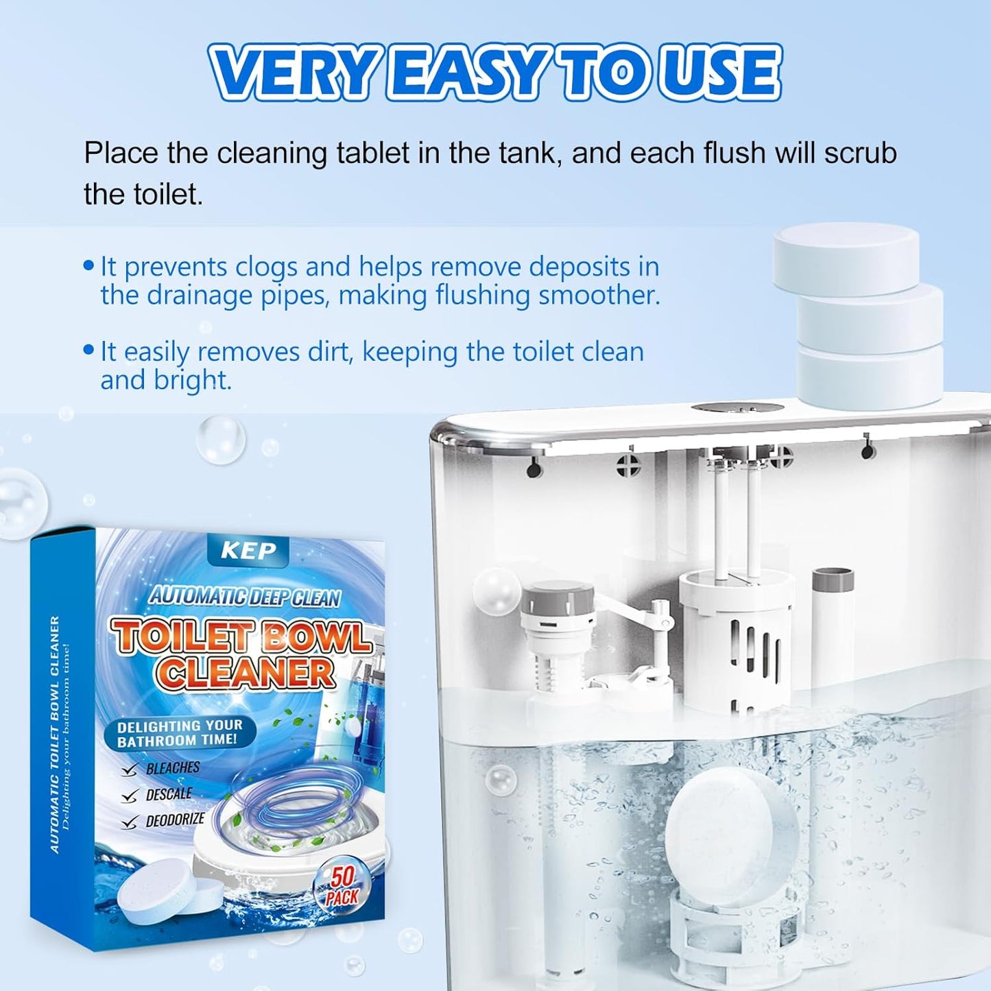 Automatic Toilet Bowl Cleaner Tablets–Fresh Scent,50 PACK,Long-Lasting Clean–Safe for Tanks&Pipes Deodorizing and Descaling–Bathroom Cleaner Against Tough Stains Keeps Bowl Clean Between Washes-fresh