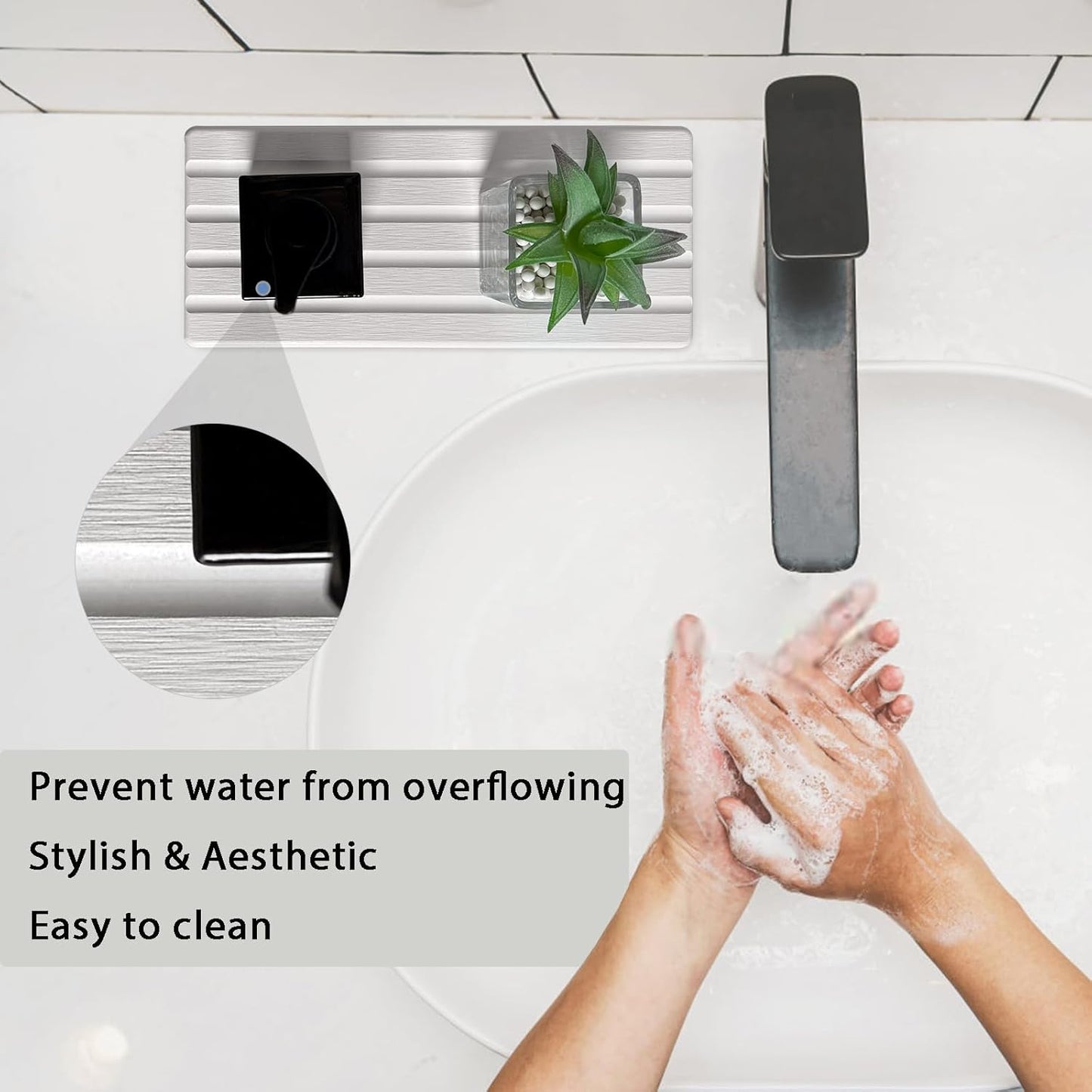 Diatomite Soap Dish, Water Absorbing Stone Tray, Kitchen Sink Organizer, Fast Drying Counter Holder (White, 11" x 4.7"/28 x 12cm)