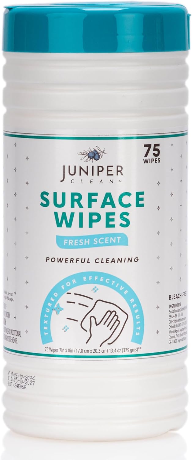 6 Pack Surface Cleaning Wipes Bleach Free, All-Purpose Cleaner for Bathroom, Kitchen, Office, 450 Count Canister, 7.5" x 7" Sheet, Fresh Scent, Lint Free & Durable