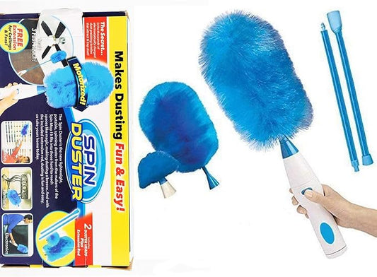 360 ° Spin Hurricane Adjustable Electric Feather Duster Vacuum Cleaner Battery Operated with Touch Button, Larpipao Blue Multifunction Electric Duster