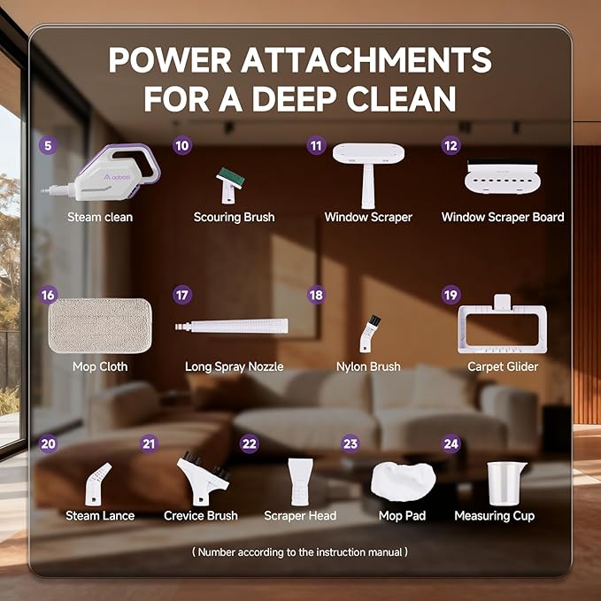 AAOBOSI Steam Mop, 1300W Powerful Detachable Handheld Steamer with 350ml Tank, 11 Multi-purpose Accessories, 23FT Power Cable, Steam Mops for Floor Cleaning, Tiles, Windows, Carpets, Furniture