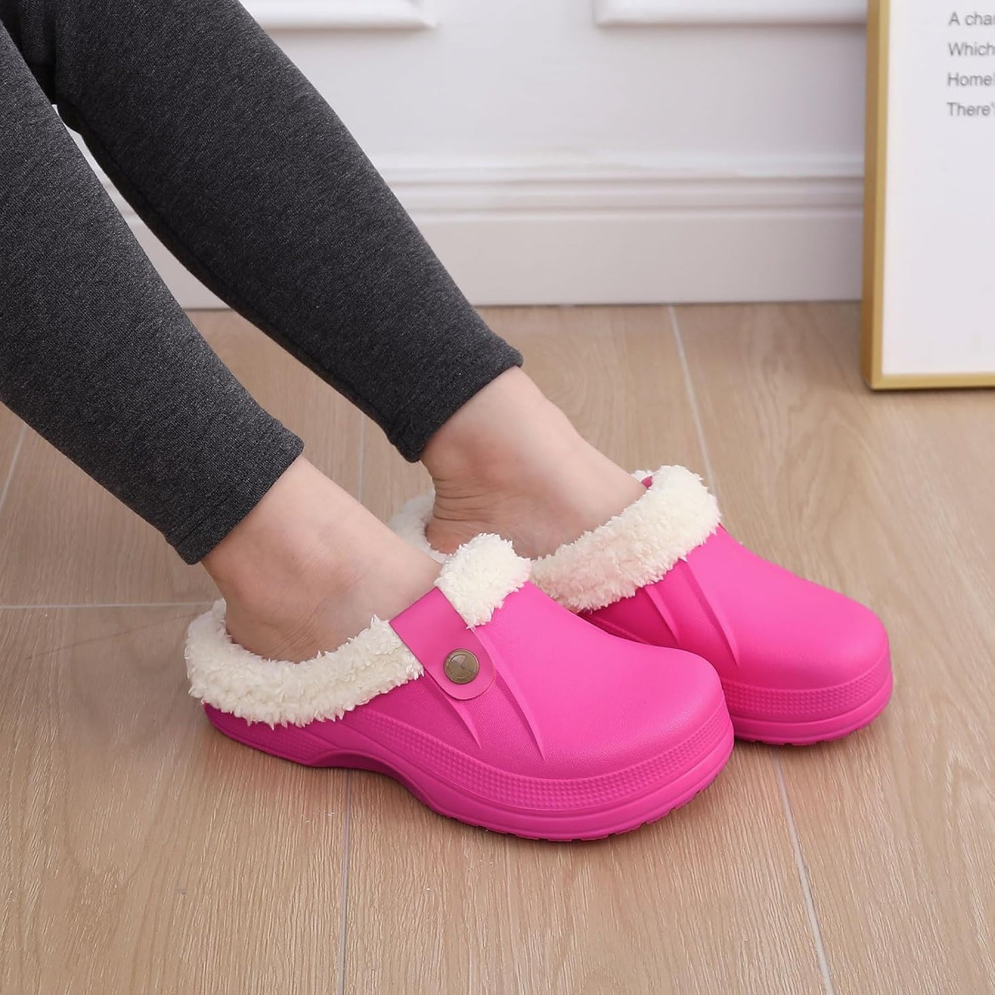 Beslip Classic Fur Lined Clogs Waterproof Winter Fuzzy Slippers for Women Men Indoor and Outdoor