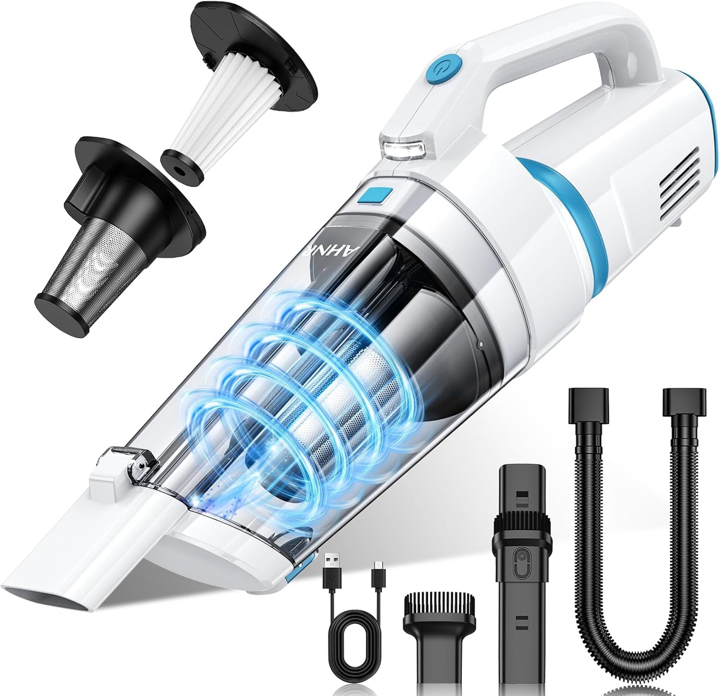 AHNR Handheld Vacuum Cordless, 16000PA Powerful Suction Hand Held Vacuum Dust Busters Cordless Rechargeable with LED Light & 2 HEPA Filters, Portable Car Vacuum Cleaner High Power for Car Home Office