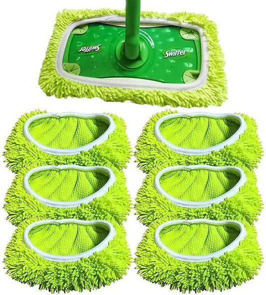 6 Pack Reusable Mop Pads Refill Compatible with Swiffer Sweeper Mop, Microfiber Wet Mopping Cloths for Floor Cleaning, Ideal for Home Cleaning Washable Floor (Green-6 Pack)