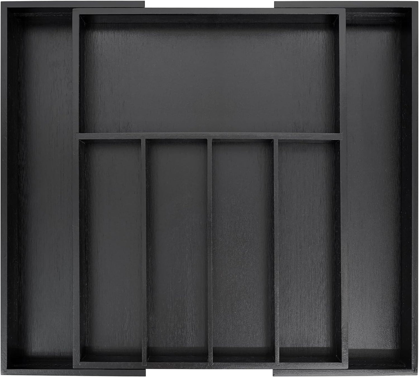 VaeFae Premium Bamboo Drawer Organizer, Expandable Silverware Drawer Organizer, Cutlery Tray with Dividers for Kitchen Utensils (Black, Large)