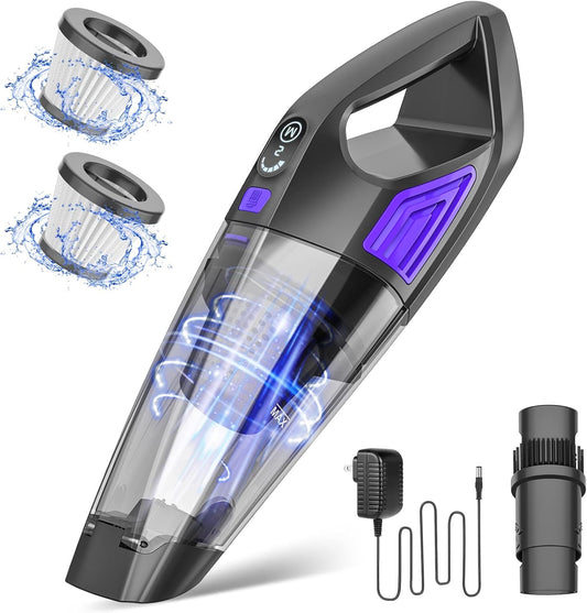 Handheld Vacuum Cordless Cleaner,Powerful Portable and Dust Buster Hand Vcauum Rechargeable with Large-Capacity Battery for CarPetOfficeHome (Dark Purple)