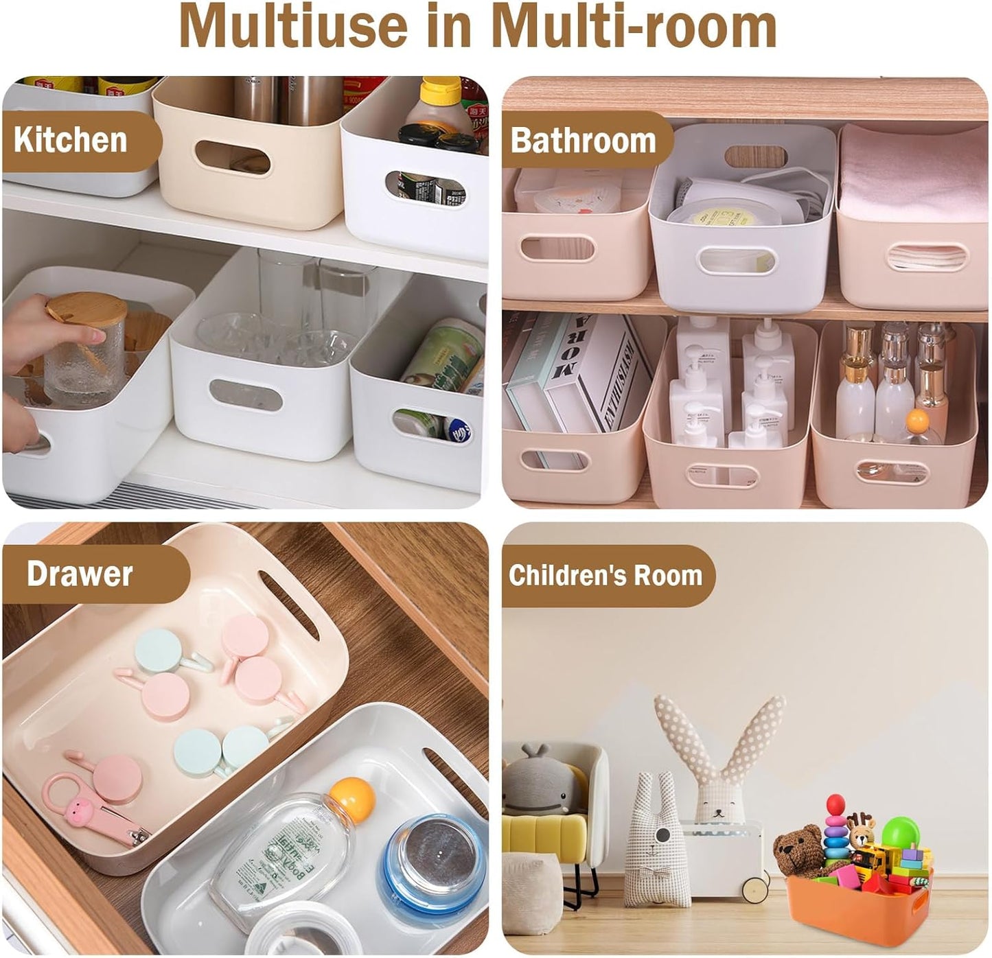 COVRA 2-Pack Plastic Storage Bins, Small Storage Baskets, Organizers for Home & Office, 9.6 x 6.3 x 4.7 Inches (Gray)