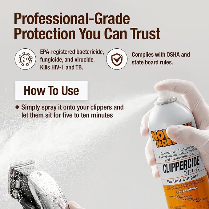 CLIPPERCIDE 5-in-1 Clipper Disinfectant Spray 15oz, 1 Pack | Cleans, Lubricates, Cools, Prevents Rust & Disinfects | Professional Clipper Spray for Barbers, Stylists & Pet Groomers | Made by Barbicide