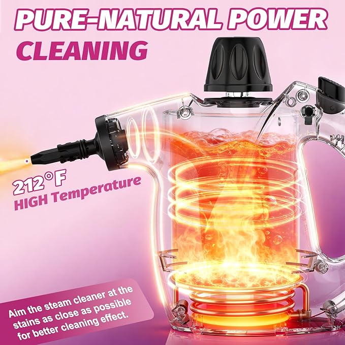 KIATO Handheld Steam Cleaner, Hand Held Steamer for Cleaning Home, Portable Pressurized Steamers for Upholstery Furniture Sofa Couch Floor Tile Grout Bathroom, Pink, SC23
