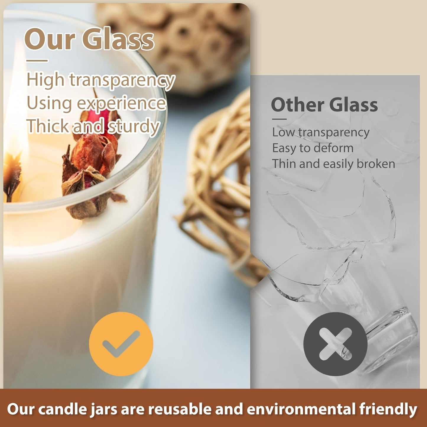 Thick Candle Jars for Making Candles 12 Pcs, 14 OZ Empty Jars with Wood Lids for Candle Making, Sample Container, Light Black