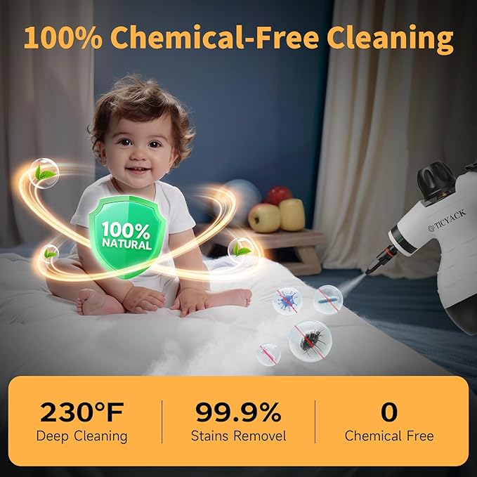 Handheld Steam Cleaner, Steam Cleaner with 16 PCS Accessory & Safety Lock, Capacity, Multi-Surface Deep Cleaning for Home, Car, Bathroom, Grout, Floor, Window(White/Black)