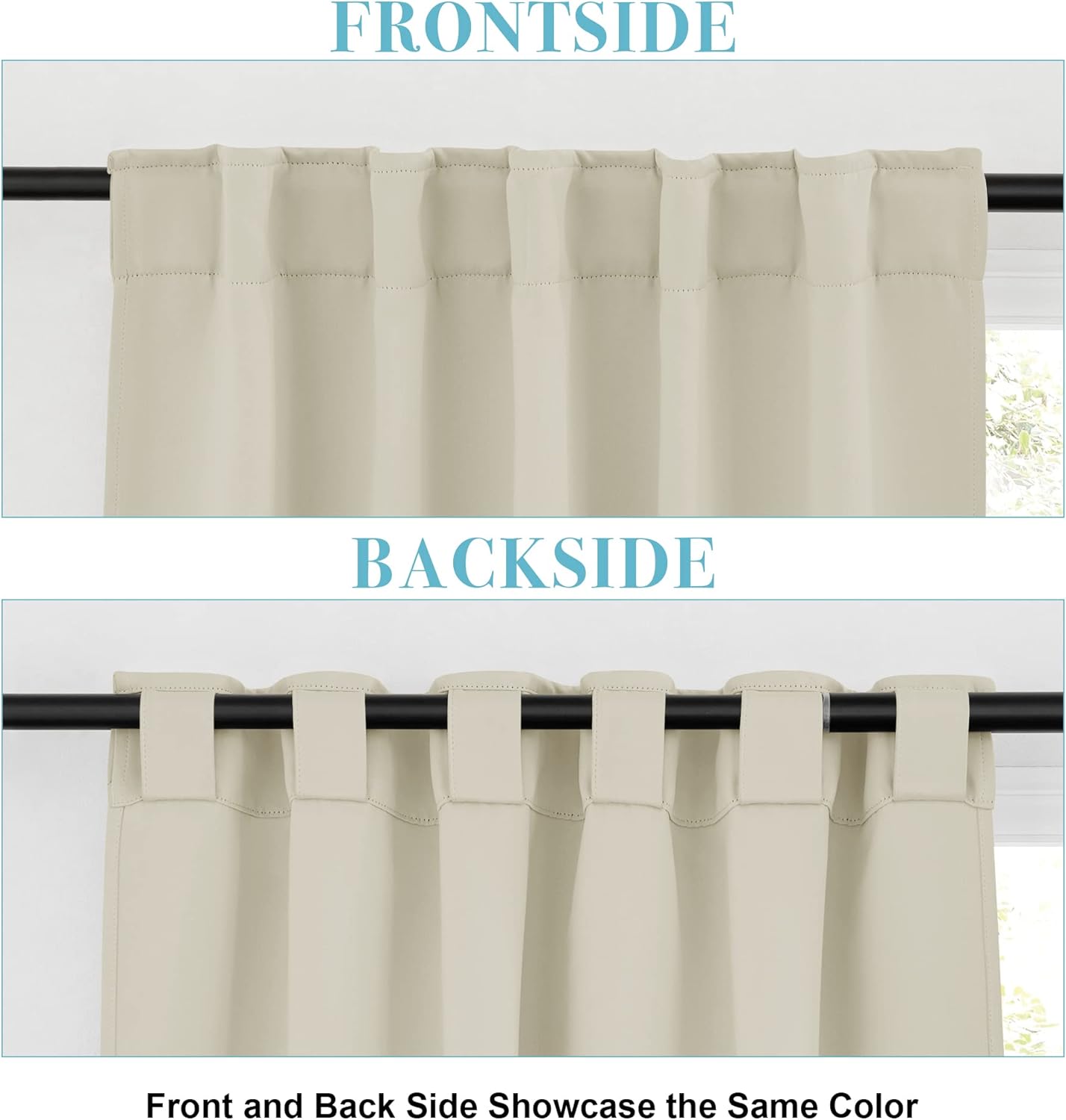 RYB HOME Room Darkening Curtains 2 Panels Set, Energy Efficient Privacy Drapes Back Tabs Small Wondow Shades for Basement Bathroom Kids' Room, 42-inch Wide by 63-inch Long, Beige