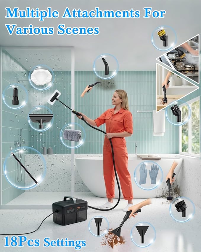 Handheld Cleaning System with Adjustable Power Levels, Large Tank Capacity and Multi-Surface Use for Home and Car Care