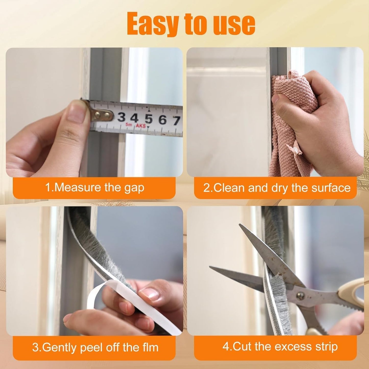 16.5FT Brush Weather Stripping, Neat Pile Self Adhesive Seal Strip for Windows and Door, Brush Weatherstrip for Soundproofing, Windproof, Dustproof, Stronger Stickiness,0.35'' Wide x 0.2'' Thick,Grey