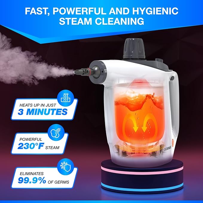 Handheld Steam Cleaner – Multipurpose High-Pressure Steamer with 9-Piece Accessory Set – Powerful Cleaning for Home, Kitchen, Car, and Upholstery – Chemical-Free Surface Cleaner