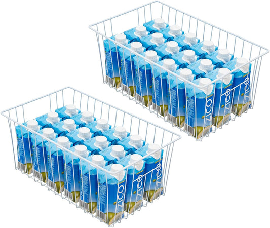 16inch Upright Freezer Organizer Baskets for 13-14,16-21 cu.ft Standup Freezer, Settle freezer chaos and reduce food waste effectively, Durable, Fully Use Space, Improve Air Circulate, White, 2pcs