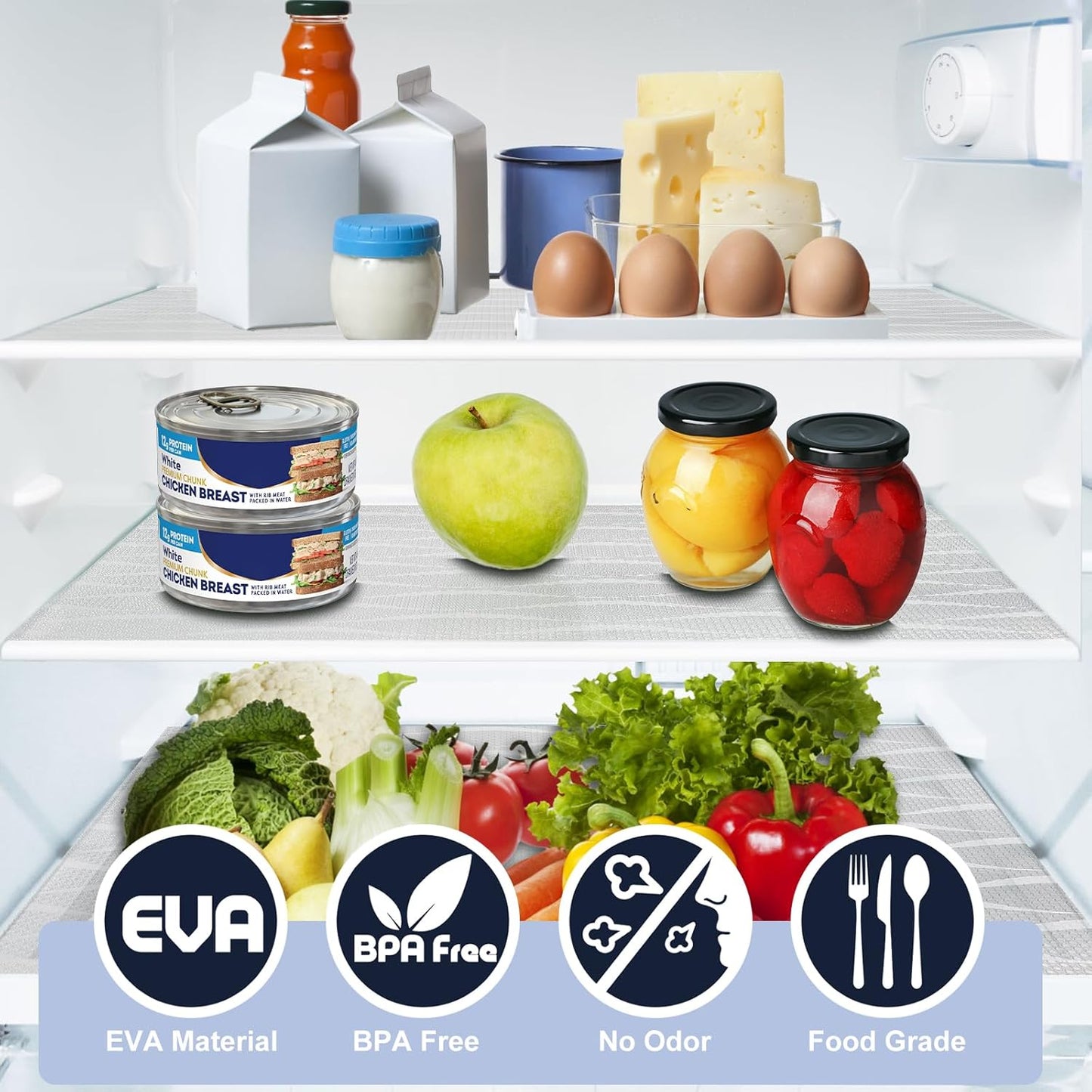 Shelf Liner, Waterproof Refragerator Liner, Drawer Liners for Kitchen Cabinet, Bathroom Sink Mat No Slip Cupboard Mats Non Adhesive Fridge Liner EVA Place Mats Roll - Clear Wave 17.5"×78.7"