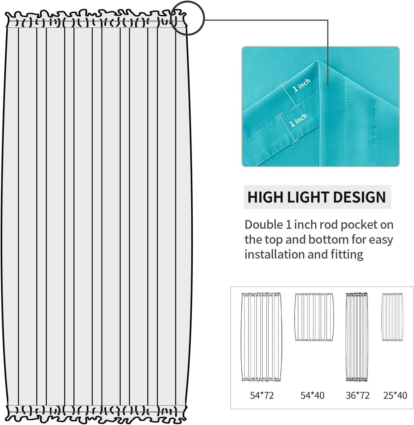 DWCN French Door Curtains – Rod Pocket Thermal Blackout Curtain for Doors with Glass Window, Kitchen and Patio Doors for Privacy, 36 X 72 Inches Long, 1 Curtain Panel with Tieback,Turquoise