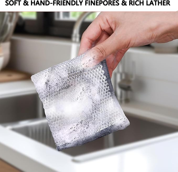 Upgraded 3-Layer Metal Dish Scrubber-10Pcs, No Scratches, Odor-Free, Multi-Purpose Stainless Steel Scouring Pad for Kitchen Cleaning – Dry & Wet Use, for Dishes, Cookware, Sinks, Stove Tops (10PCS)