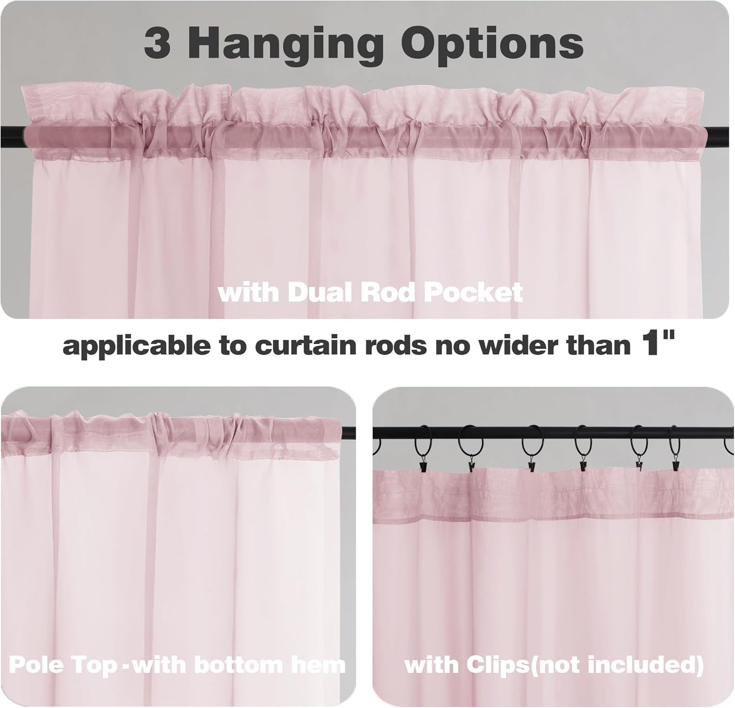 Chyhomenyc Sheer Curtains 72 Inch Length 2 Panels, Light Filtering Top Dual Rod Pocket Voile Window Curtain Drapes for French Door, Bedroom Living and Children Room, Each 42W x 72L, 2PCS, Blush Pink