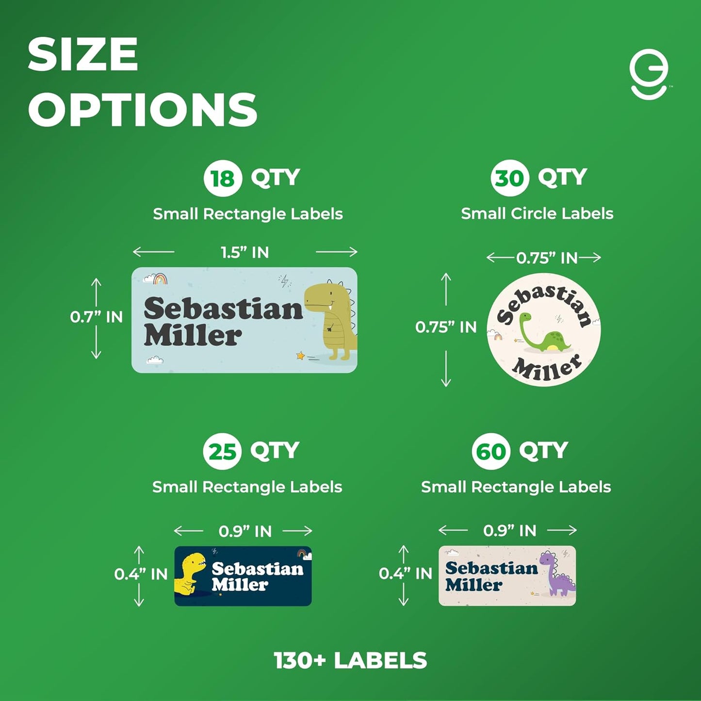 Personalized Name Tag Stickers for Kids (130+ Pack) | Dinosaur Waterproof Labels for School Supplies, Bottles & Lunch Boxes | Custom Vinyl Name Labels for Clothing, Toys & More (A. Baby Dinosaur)