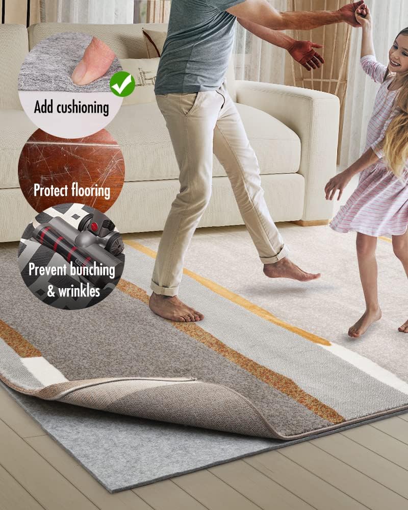 Double-Sided Non Slip Rug Pad Gripper - 7x9 Feet 1/4” Thick Dual Surface Felt Under Rug for Area Rugs and Hardwood Floors,Super Cushioned Non Skid Carpet Padding