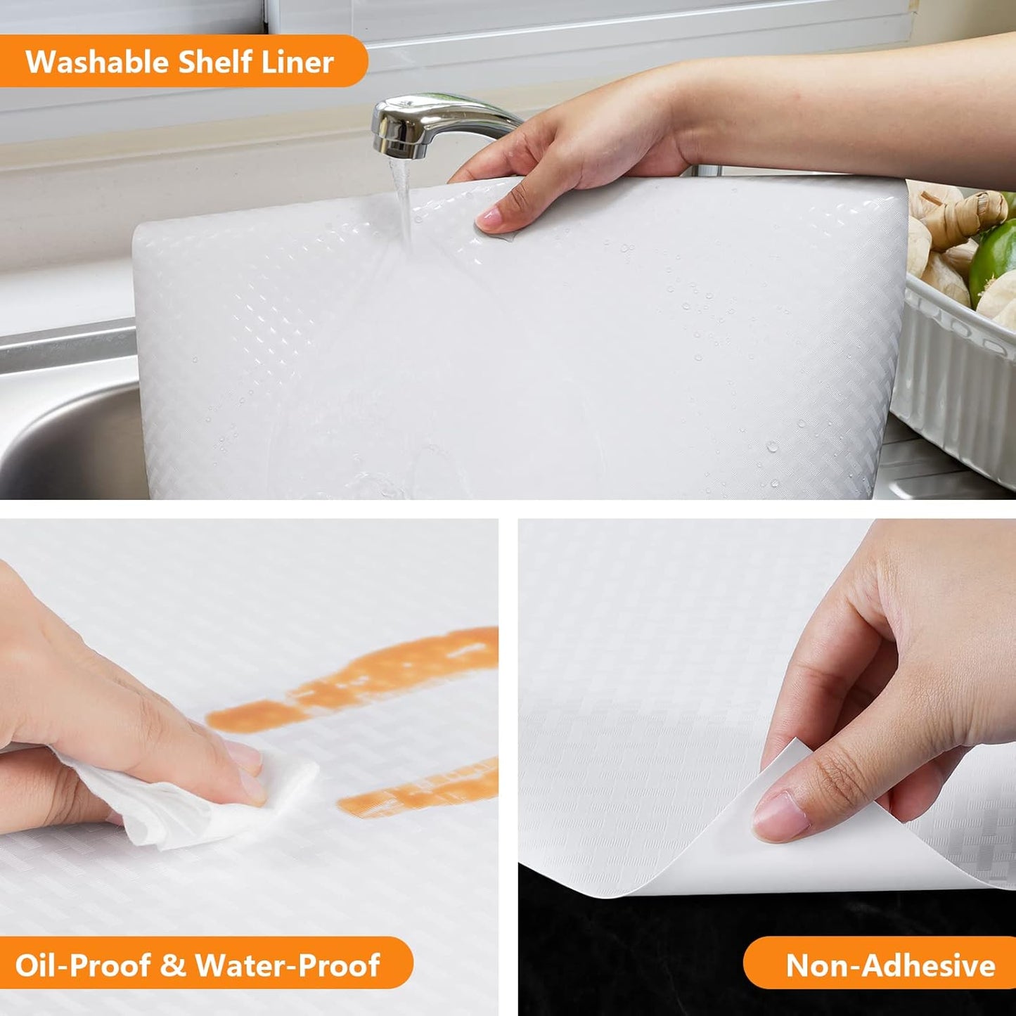 Shelf Liners for Kitchen Cabinets Refrigerator Liners Waterproof Kitchen Cupboard Liner Non-Slip Drawer Mats EVA Material Non Adhesive Fridge Liner for Shelves - White 17.5 x 236.2 Inches x 2 Rolls