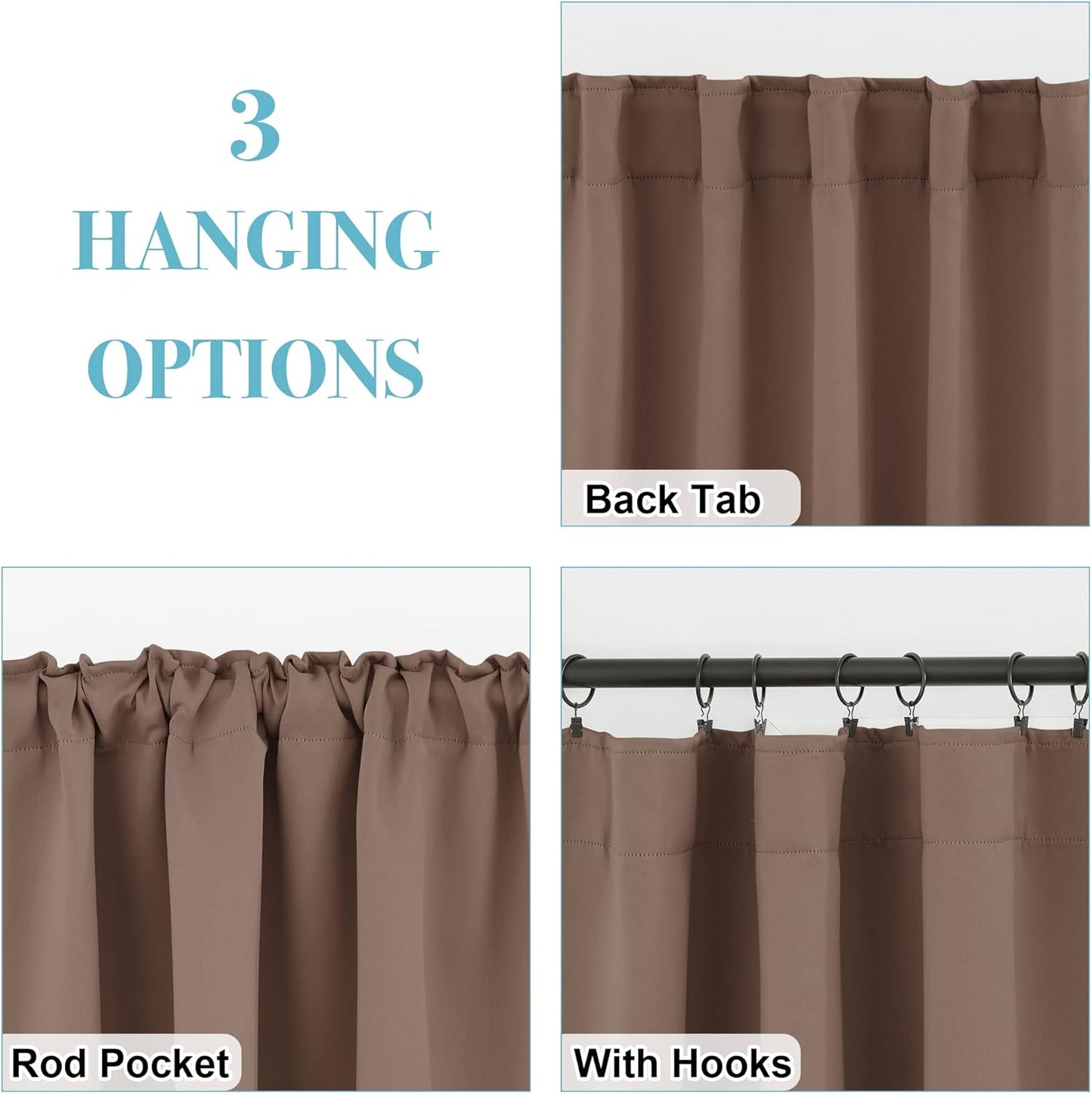 RYB HOME Blackout Curtains 80 inches Long Thermal Insulating Large Window Curtains for Living Room Sliding Glass Door Dining Home Office Backdrop, Mocha, W 42 x L 80 per Panel, 2 Panels
