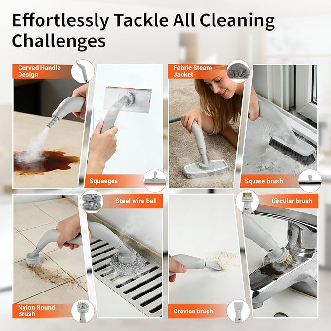 Steam Cleaner for Home - Portable Handheld Steamer for Cleaning With 15s Heat-UP, 0.78 Quarts Tank,9 Accessories - Clean Grease,Automotive wheels and interior trim,Grout, Tile, Floor, Couch, Carpets