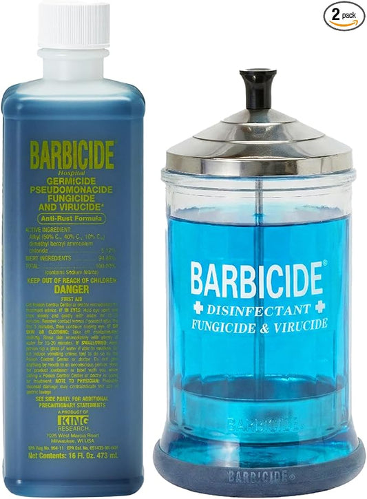 BARBICIDE Disinfectant Jar and Concentrate Starter Set (21 Oz Jar + 16 Fl Oz)– Professional Salon, Spa & Barber Tool Sanitizing Kit