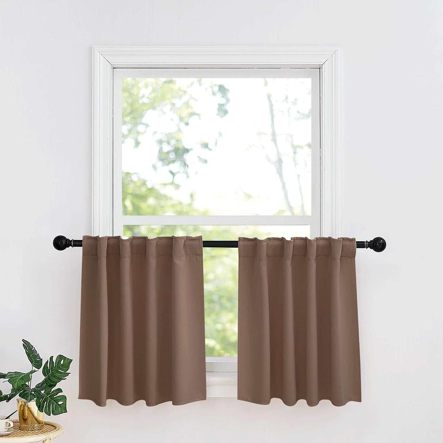 RYB HOME Small Window Curtains - Blackout Insualting Privacy Curtains for Kids Bedroom Kitchen Bathroom Basement Cafe Cabinet Tiers Drapes, 34 Width x 30 Length, 2 Panels, Mocha