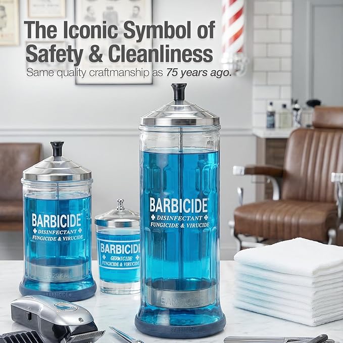 BARBICIDE Disinfectant Jar and Concentrate Starter Set (21 Oz Jar + 16 Fl Oz)– Professional Salon, Spa & Barber Tool Sanitizing Kit