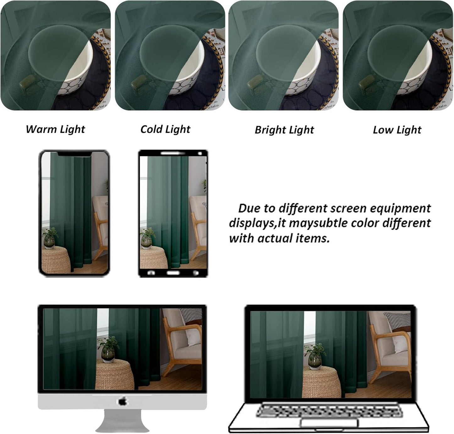 Chyhomenyc Hunter Green Sheer Curtains 78 Inches Long 2 Panels Set for Living Room, Light Filtering Voile Lightweight Bedroom Curtains, Rod Pocket Solid Window Treatment Drapes, Each 42W x 78L
