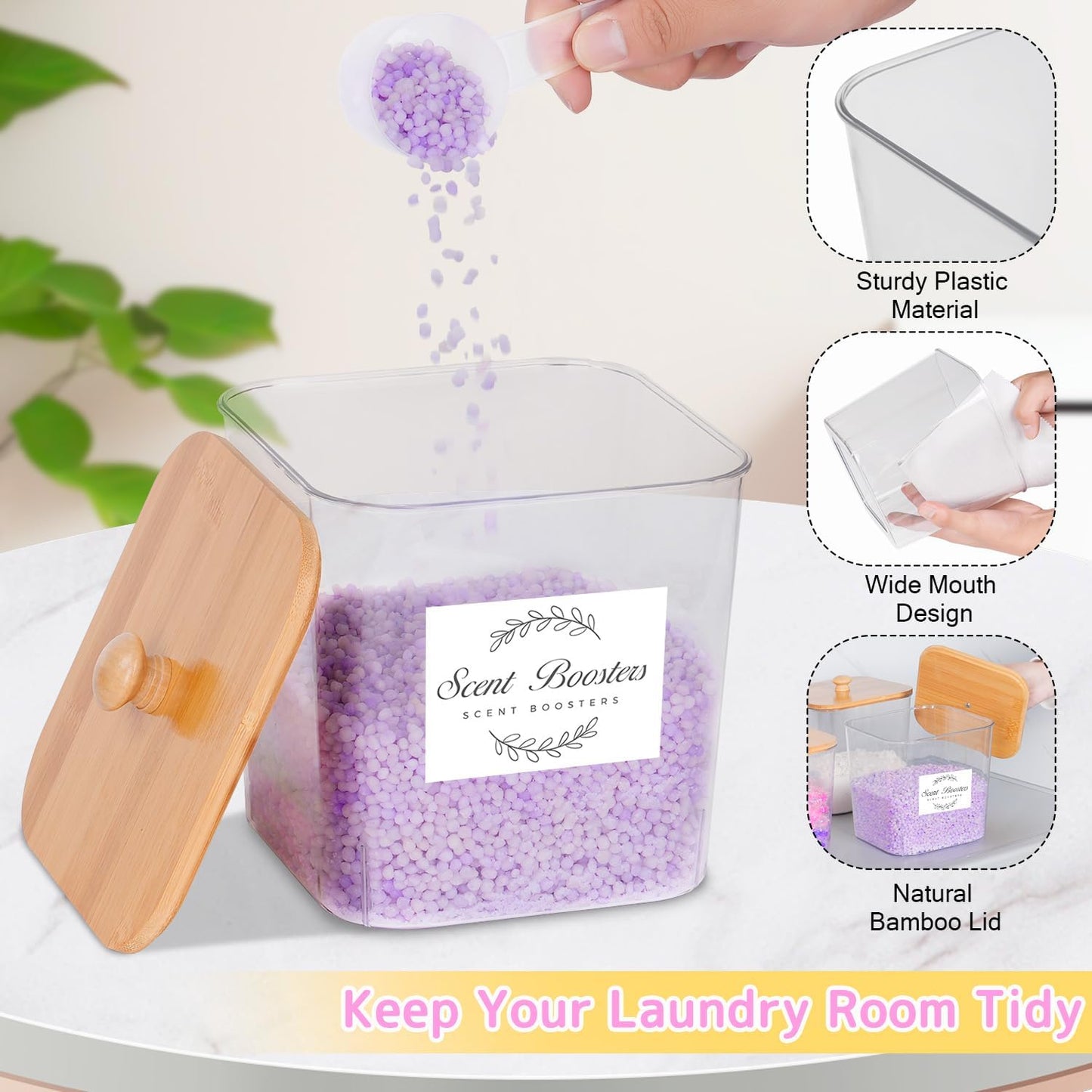 efluky 2 Pack Laundry Pods Container & Dryer Sheet Holder Set,Clear Laundry Room Organization Containers with Bamboo Lids and Labels,Laundry Pods Holder for Scent Booster,Powder,Pod