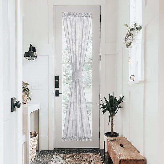 NICETOWN Door Curtain Panel Sheer - Sheer French Door Curtain Linen Textured Panel 72 inches Long Curtain with Single Tieback (Light Grey, 1 Panel)