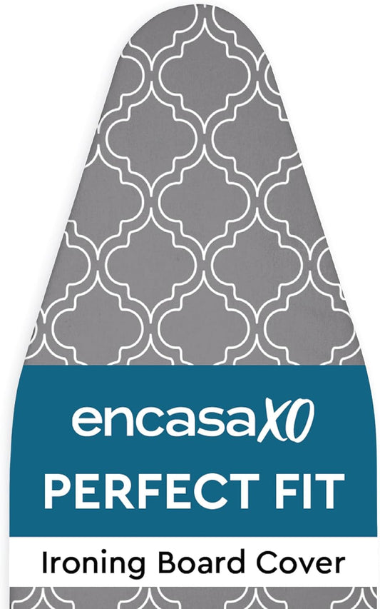 Encasa XO Ironing Board Cover and Pad 57"x22" - Thick 3mm Felt Padding, Drawstring Tightening & Lock, Easy Fit, Scorch & Stain Resistant, Fits X-Large Ironing Board - Grey Tiles
