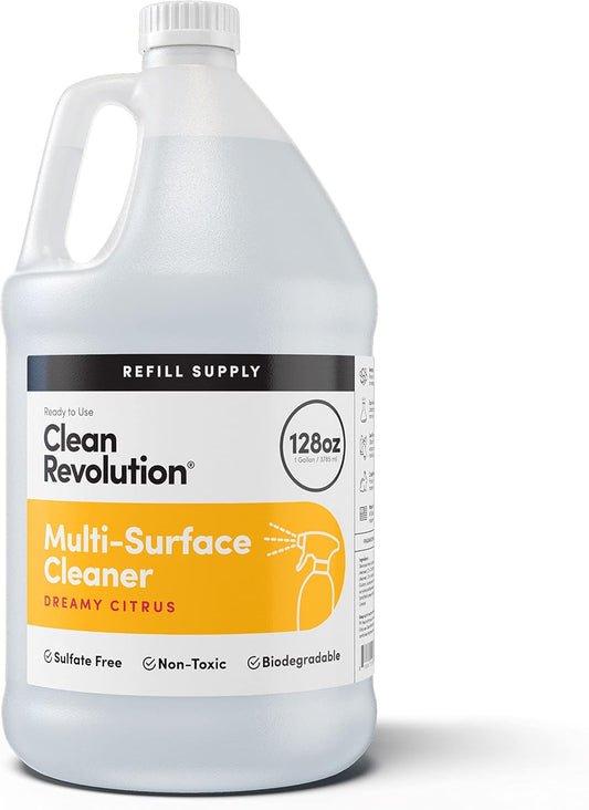 Clean Revolution Multi Surface Cleaner Refill Supply, Non-Toxic, Eco-Friendly & Plant-Based, Ready to Use, Dreamy Citrus, 128 Fl Oz (1 Gallon)