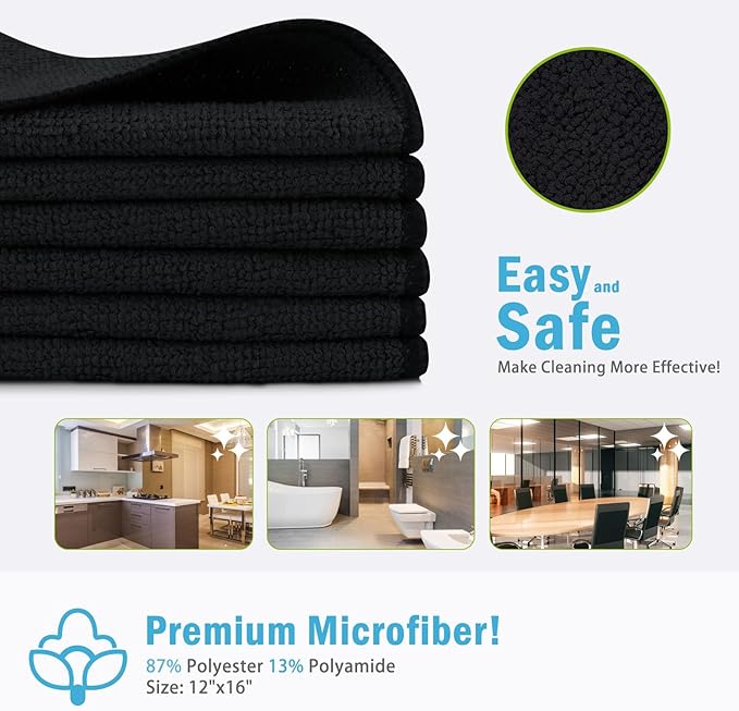 AIDEA Microfiber Cleaning Cloth-100PK, Soft Microfiber Towels for Cars, Absorbent Cleaning Rags, Lint-Free Streak-Free Wash Cloths for House, Kitchen, Window(12in.x16in.)