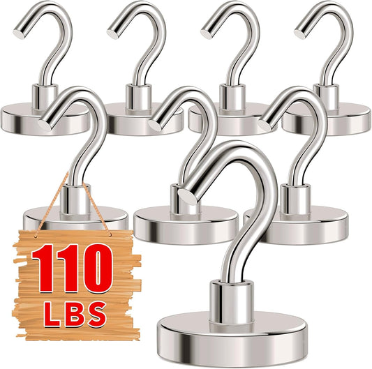 MIKEDE Magnetic Hooks Heavy Duty,110LB+ Strong Magnet with Hook, Super Neodymium Cruise Hooks, Locker Organizer Industrial Hooks for Hanging, Magnetic Hanger for Cruise, Grill - 8 Pack