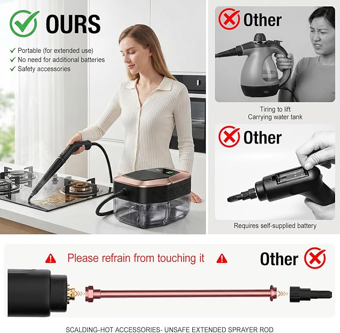 Steam Cleaner, 3 Level Adjustable Pressurized Steam Cleaner for Home, 10s Heat-Up Handheld Steamer for Cleaning, 1.9 Qt Tank Portable Steam Cleaner for Car, Home, Tile, Grout