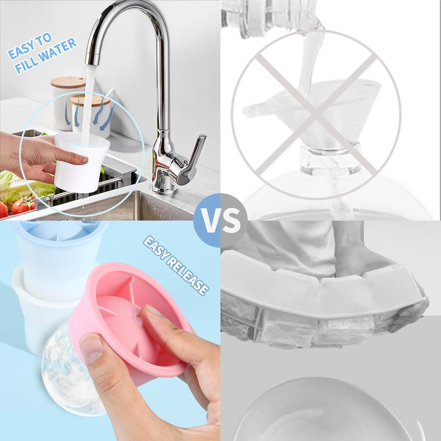 (2025 Upgrade) Ice Molds 4 PCS, Silicone Sphere Ice Mold Maker, Stackable Easy Release Circle Ice Cube Mold with Lids, Spherical Ice Makers with Lids for Whiskey, Cocktails, Bourbon, and Drinks