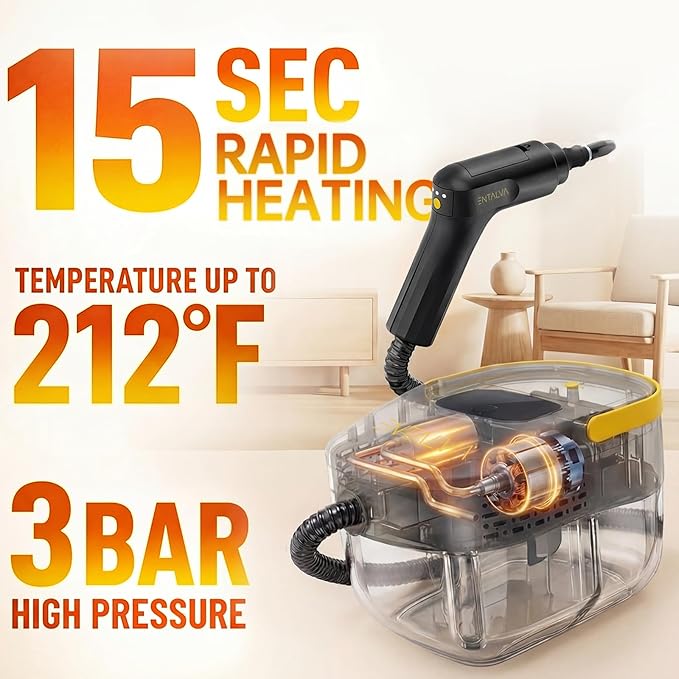 Steam Cleaner for Home, 1600W Handheld Steamer for Cleaning with 1.69QT Tank, High Temp Pressurized Steam Cleaner with 15 Accessories for Grout, Tile, Floor, Couch, Car Detailing