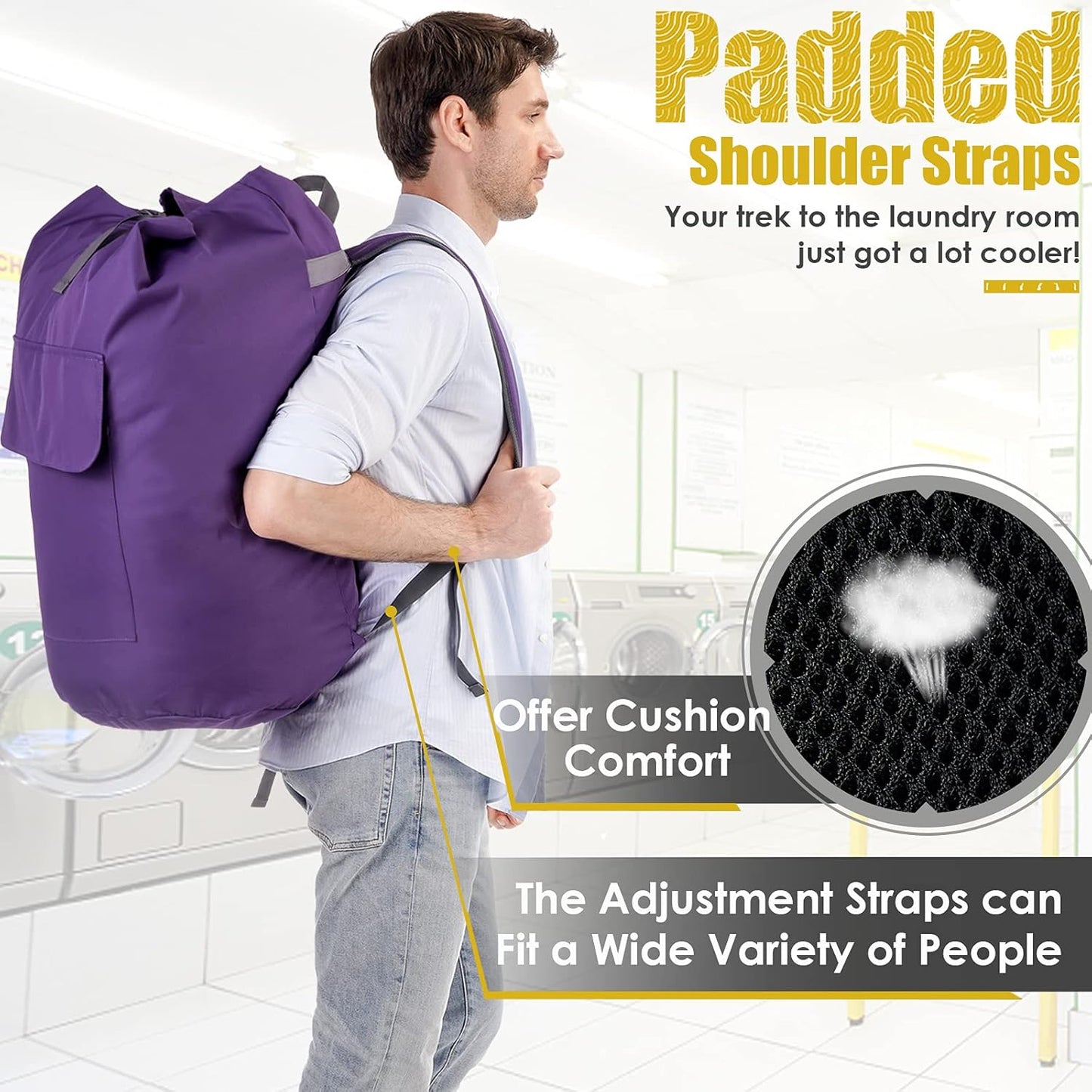 College Laundry Bag Extra Large Heavy Duty, Purple 115L Laundry Backpack Bag, Dorm Laundry Bag with Straps, Large Laundry Bags, Clothes Hamper Bag for College, Travel, Camp, Apartment, Laundromat