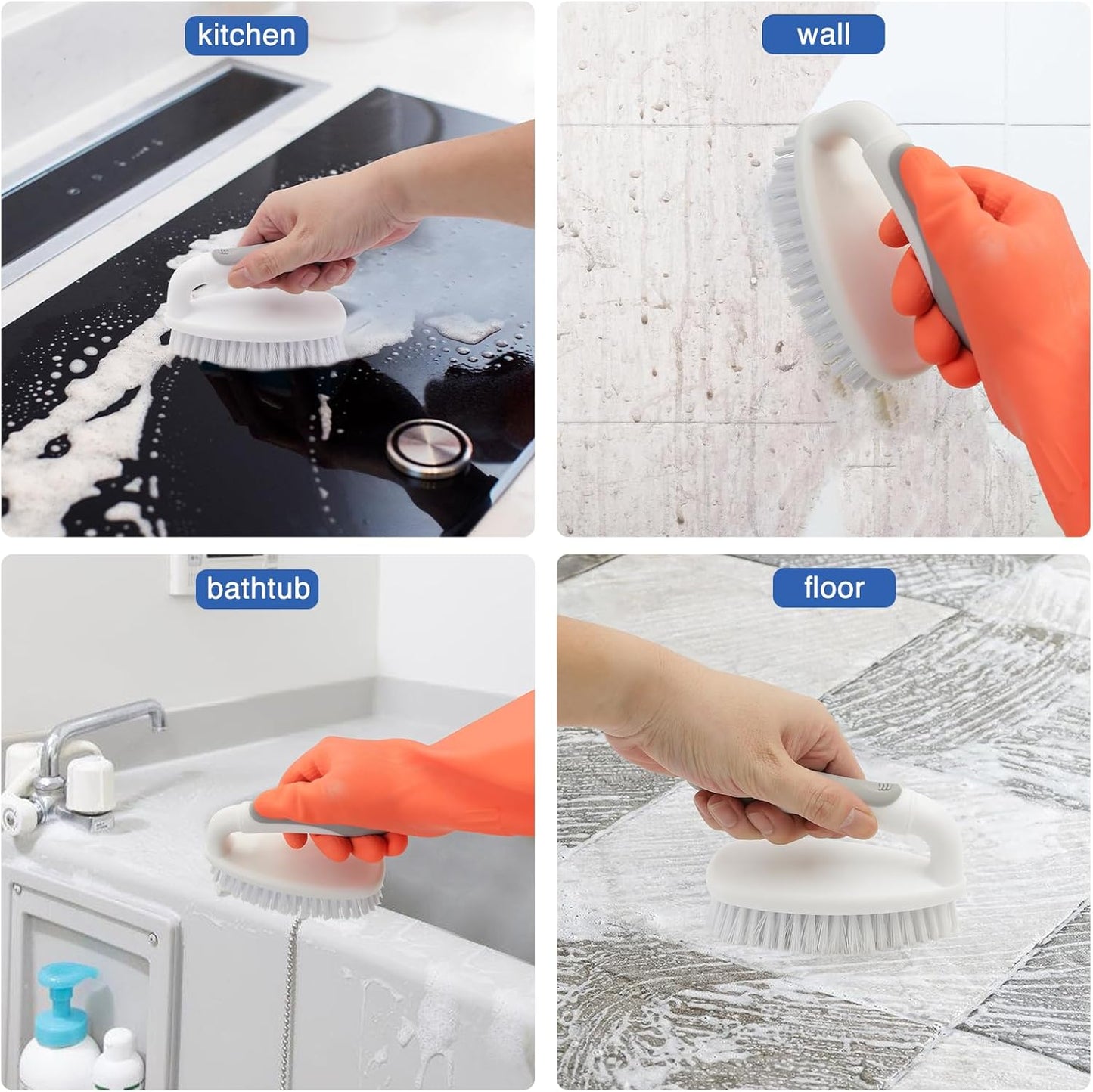 Scrub Brushes for Cleaning Bathtub Scrubber Heavy Duty Scrub Brush with Handle Stiff Bristle Cleaning Brush for Shower, Kitchen, Sink, Bathroom, Floor