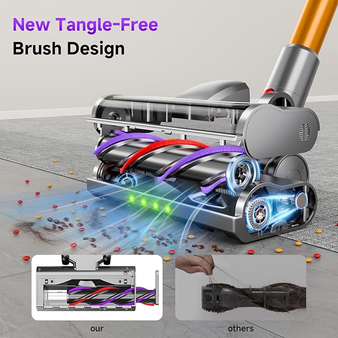 Cordless Stick Vacuum Cleaner, 40Kpa Powerful Suction Vacuum Cleaner with LED Headlight, Detachable Battery, 8-in-1 Lightweight Handheld Vacuums for Pet Hair Carpet and Hardwood Floor, Purple