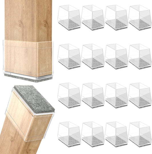 Rectangle Chair Leg Protectors for Hardwood Floors,16 PCS Silicone Covers to Protect Wood Tile Floors Felt Pads Furniture Leg Caps Reduce Noise. Easy to Move. (Clear,1.5 x 3 Inch, Rectangular)