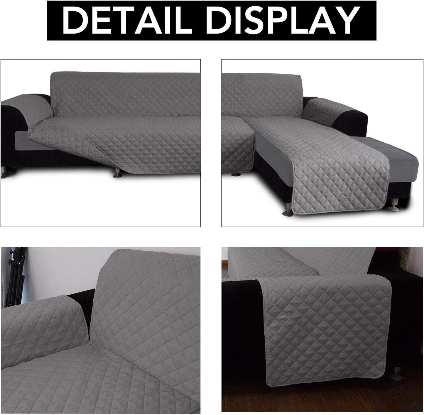 Easy-Going L Shape Sofa Slipcover - Sectional Couch Cover with Chaise Lounge & Reversible Sofa Cover Protection for Pets & Kids (Large, Gray/Gray)
